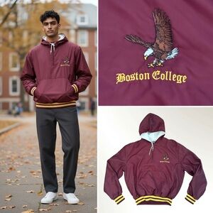 RARE 80s Vintage Boston College Eagles Anorak Half Zip Hooded Pullover Jacket XL